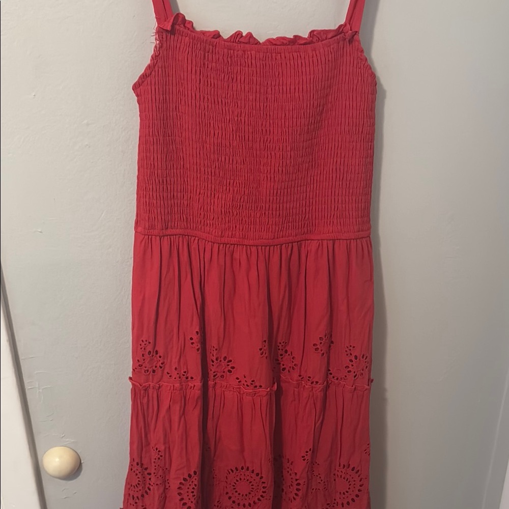 Red Smocked Tiered Sundress